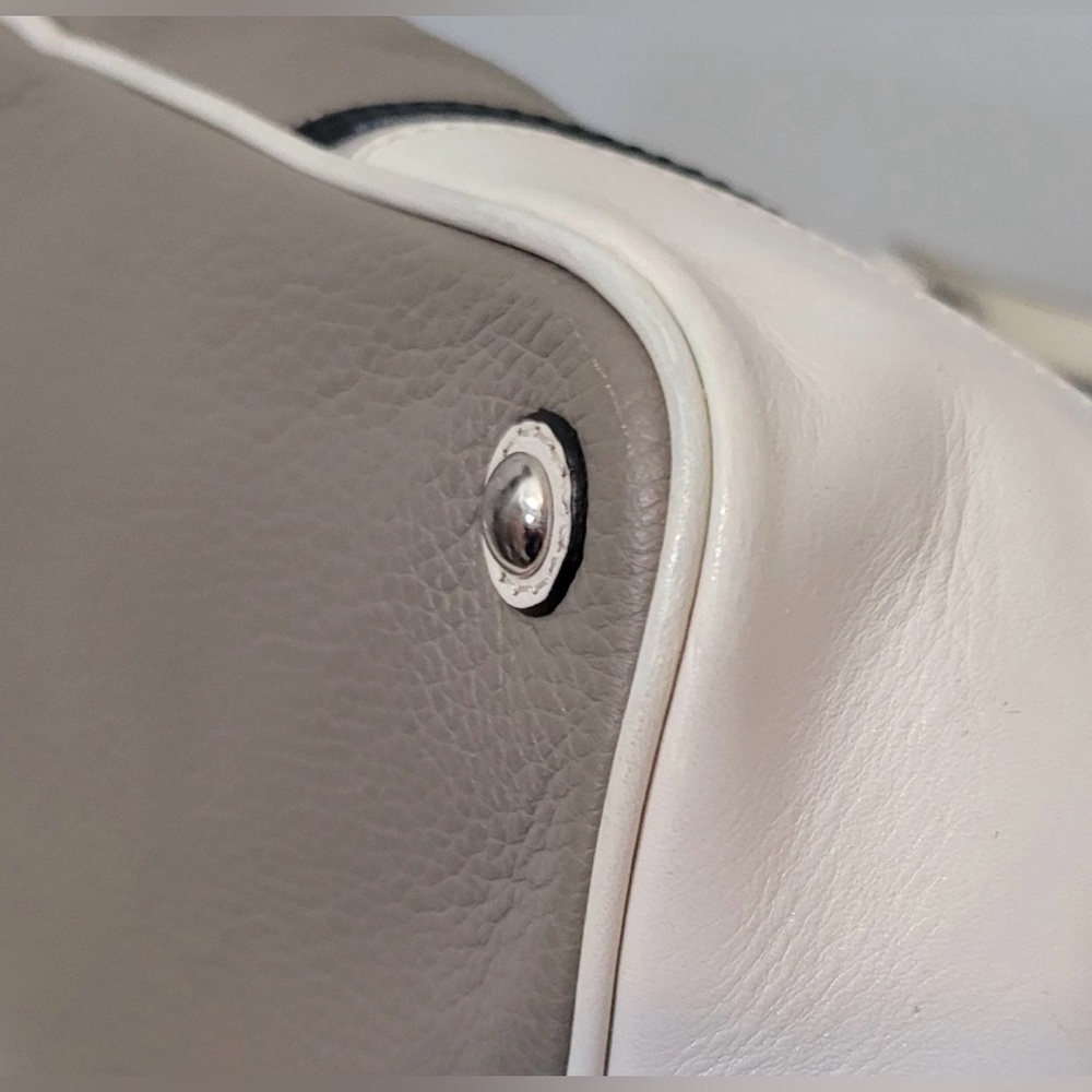 Coach Laura Spectator Satchel Tote Bag Gray White Leather 3 Compartments - Picture 10 of 16